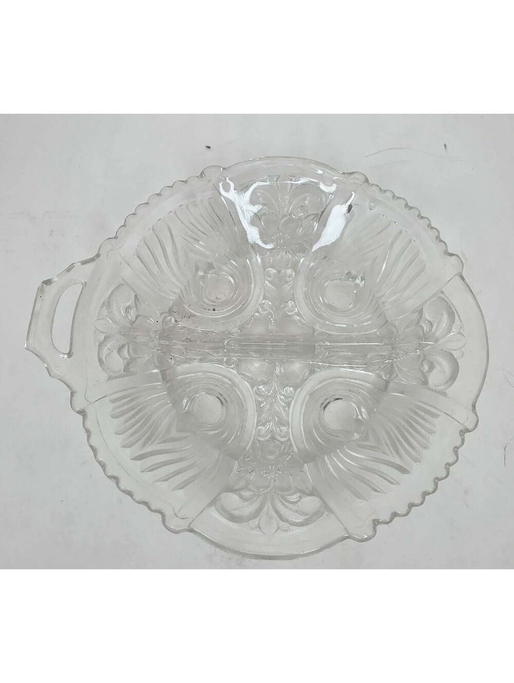Vintage Indiana Glass killarney Clear 2-Part Divided Relish Dish Single Handle
